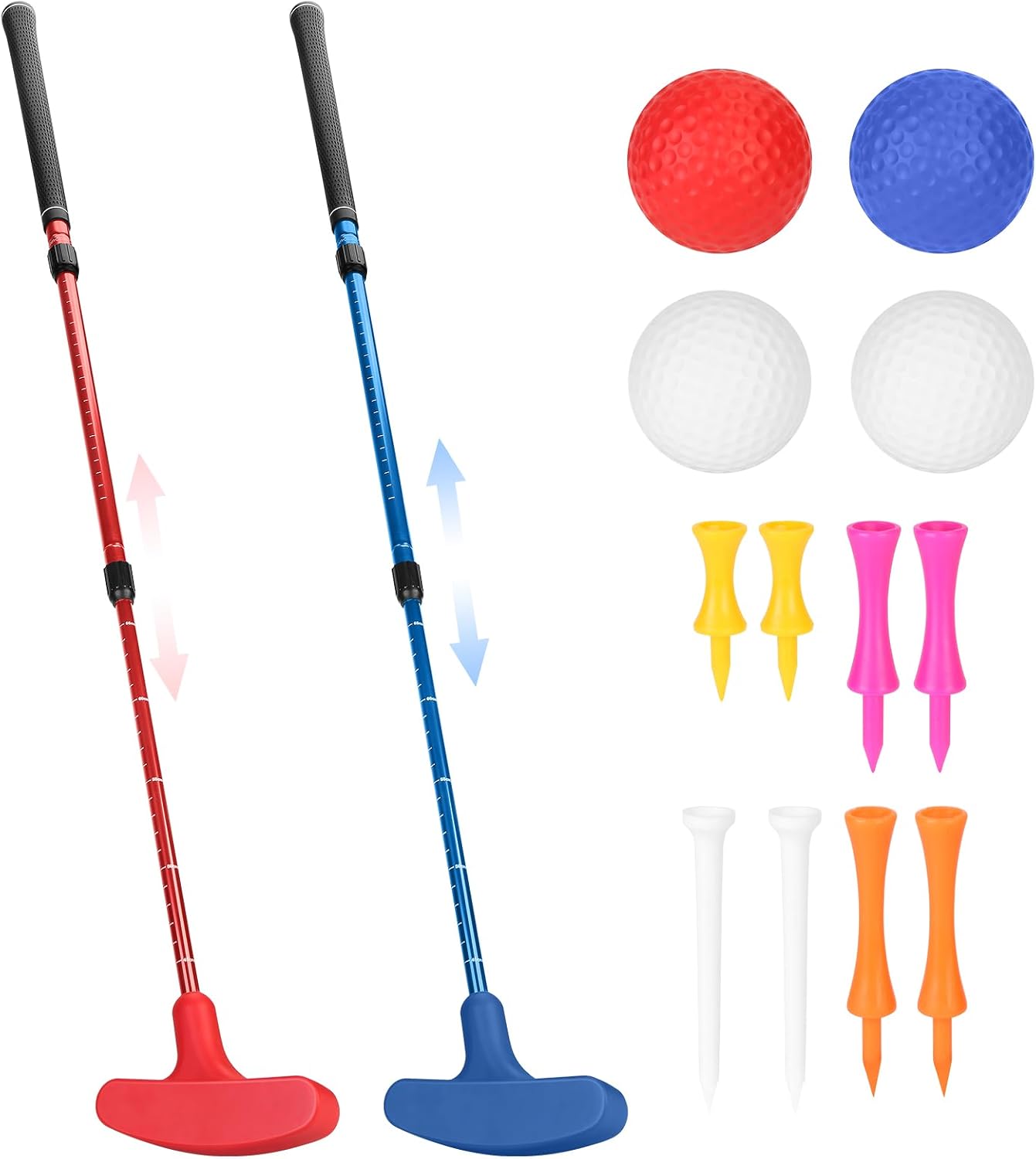Adjustable Golf Putter Set for with Balls & Tees for Indoor Outdoor | 3 Level Adjustable 2 Way Golf Putters for Left & Right Handers, Indoor Outdoor Putting Kit with 4 Balls & 8 Tees for All Age