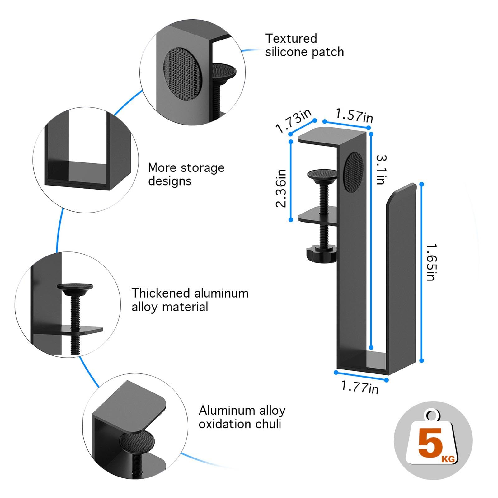 Milageto Juego de 2 Soportes para Portátiles para Colocar Debajo del Escritorio, Accesorios de Metal Resistentes.