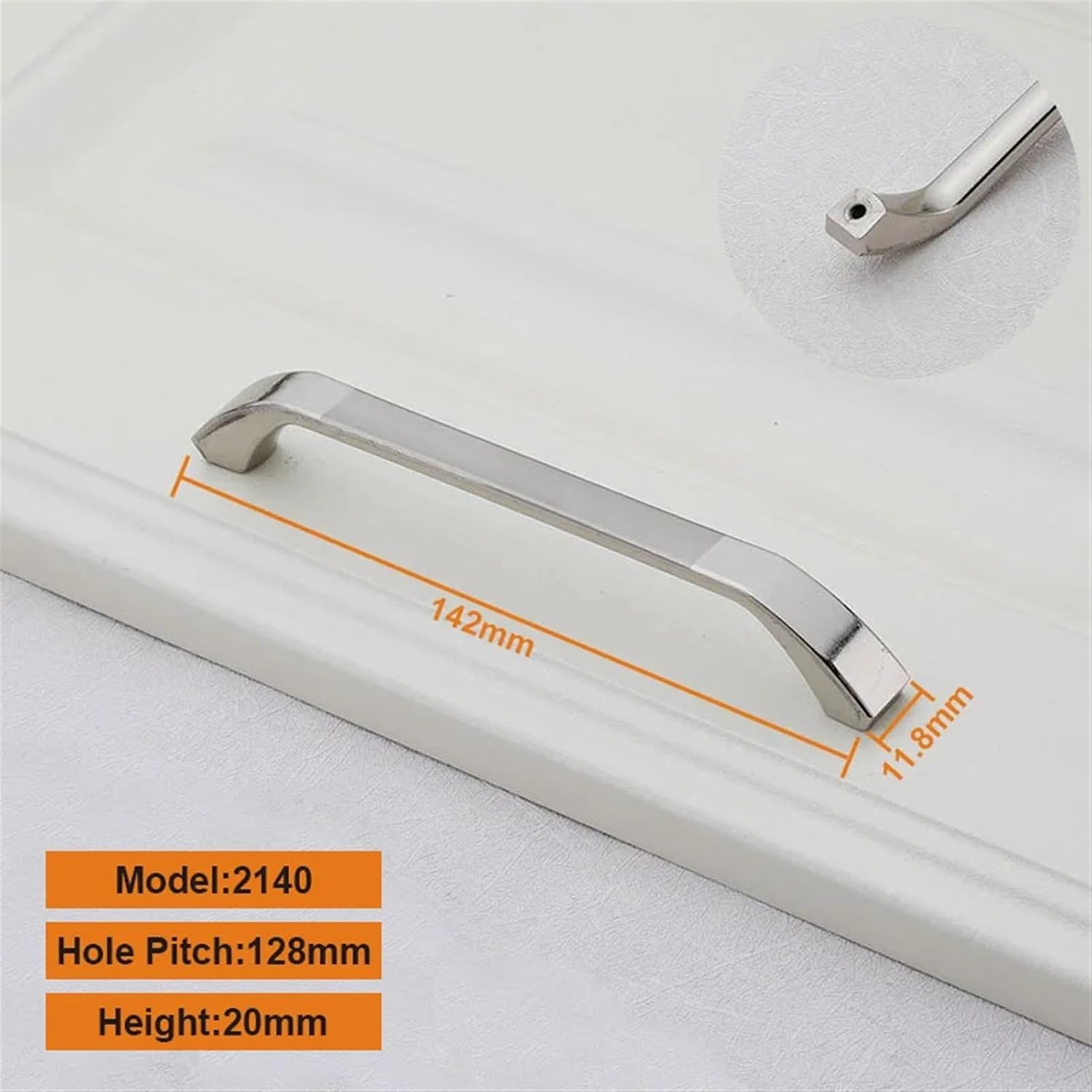 Furniture Handles 96mm/128mm Hole Pitch Kitchen Cabinet Furniture Door Handles Zinc Alloy Furniture Handles Wardrobe Door Pulls 1Pcs(Silver 128mm)
