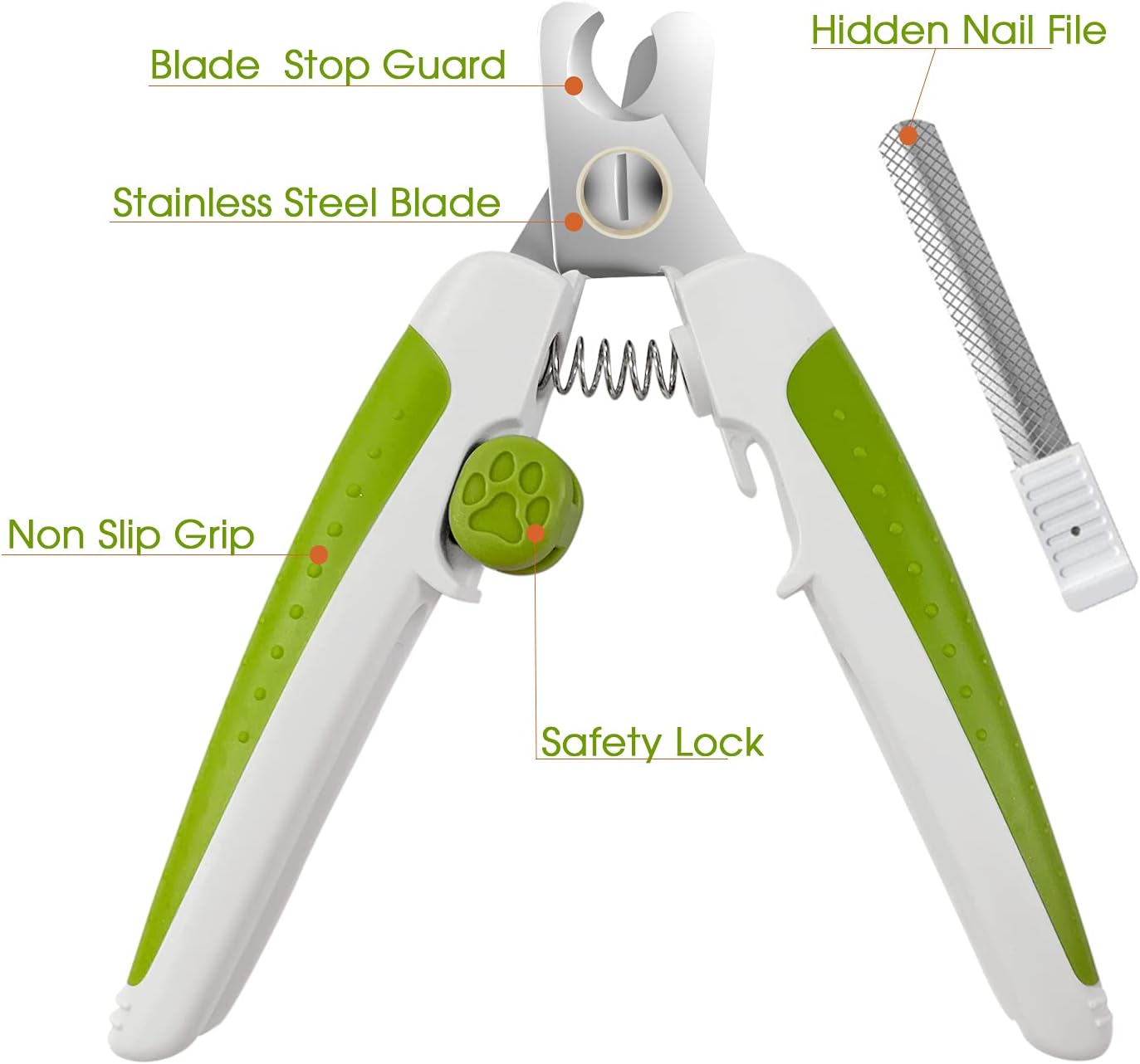 Nado Care Dog Nail Clippers - Pet Nails Trimmer for Dogs or Cats with Safety Guard to Avoid Over-Cutting, Free Nail File & Lock Switch, Sturdy Non-Slip Handles