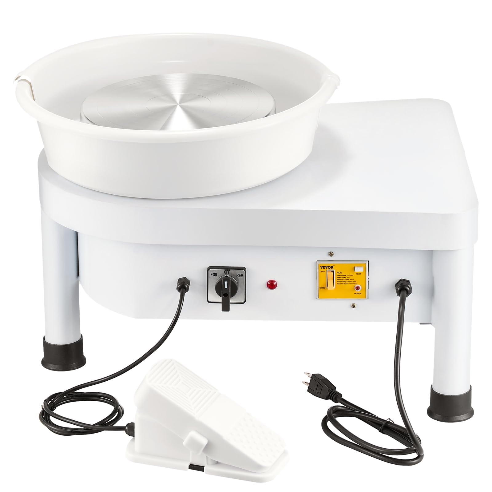 Tornio per Ceramica Elettrico Tornio Professionale con Pedale, Schermo LCD, Motore Silenzioso 350W, velocità Regolabile 60–300 RPM, 30cm, Kit Completo per Principianti E Artisti White