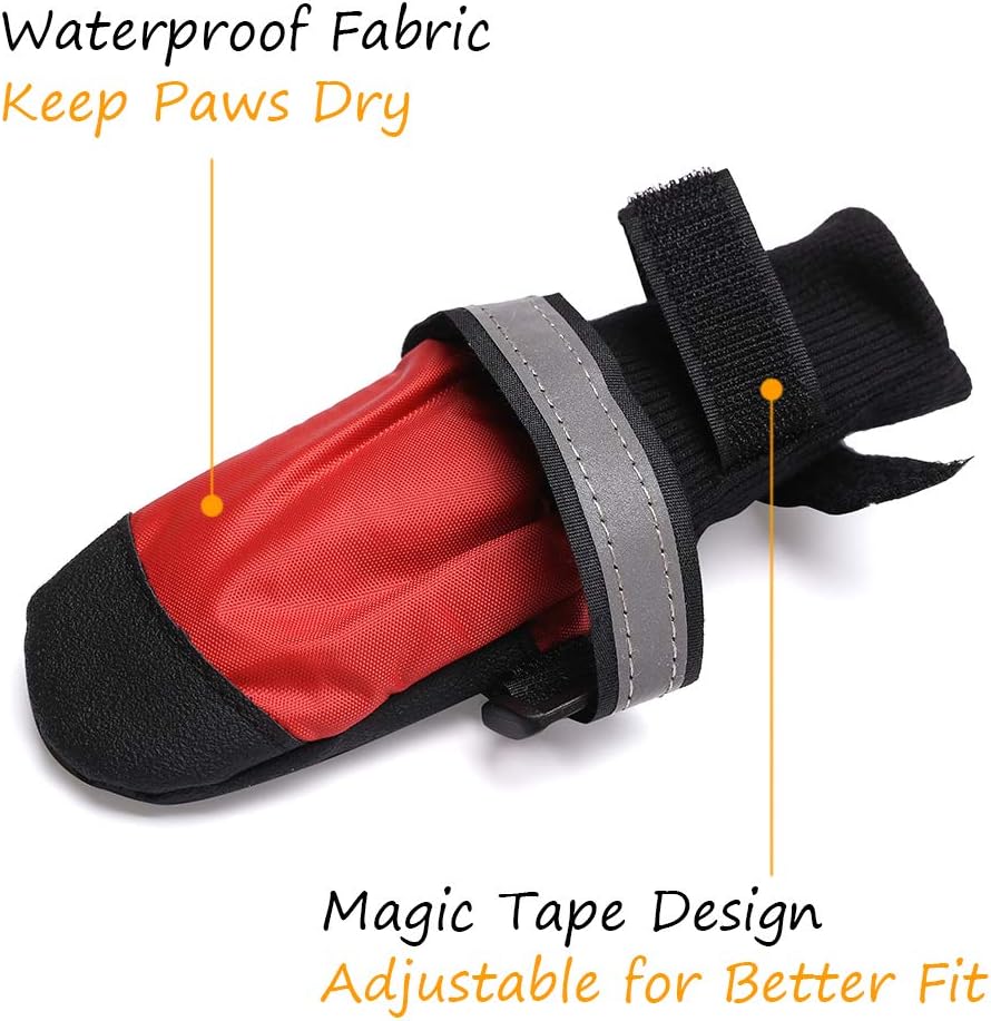 TFENG Protective Dog Boots Paw Protector Waterproof with Anti Slip Sole Skid Proof Red Medium