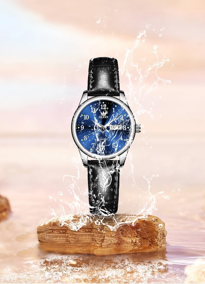 OLEVS Elegant Women's Watch Brown Leather Chronograph Watches for Women Medium Dial Fashion Dress Women Watch Waterproof Quartz Female Wristwatch Day Date Diamond Retro Watch for Women - Image 5