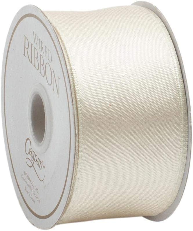 Caspari Solid Ivory Satin Wired Ribbon - Two 27 Ft. Spools