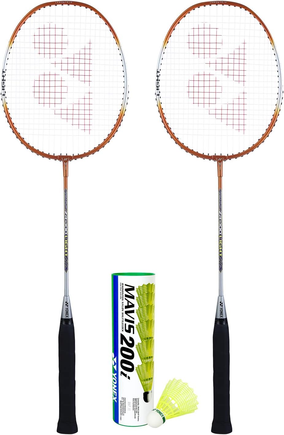 YONEX ZR 100 Aluminum Light Badminton Racquet with Full Cover (Orange) - Set of 2 with Mavis 200I Shuttlecock - Pack of 6 Badminton Combo