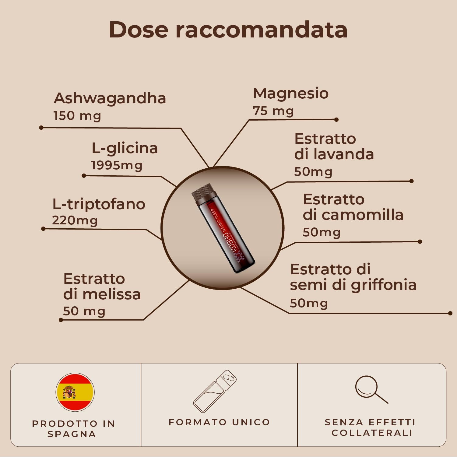 NEURO SLEEP - Integratore Vegano con Melatonina, Ashwagandha KSM-66 e 7 Estratti Naturali - Integratore per Dormire Meglio, Memoria, Anti-Stress, Focus - 28 Capsule + Fiale - Fatto in EU