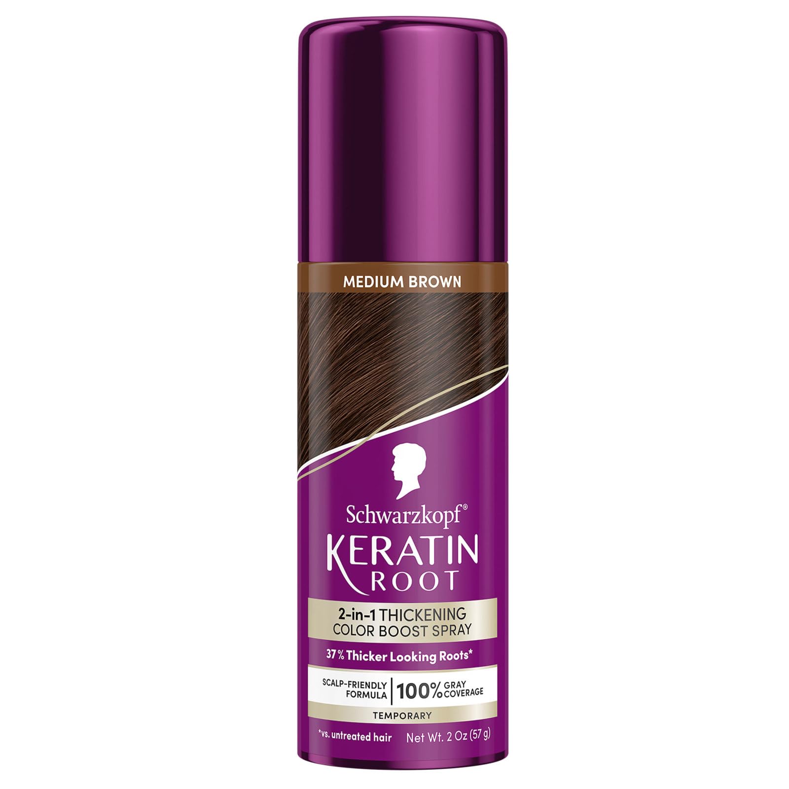 Schwarzkopf Keratin Color Root Temporary Hair Color Spray, Medium Brown, Instant Gray Coverage, Thicker, Fuller-Looking Roots, Easy-to-Use, No Ammonia, Low Mess Application, Scalp Friendly