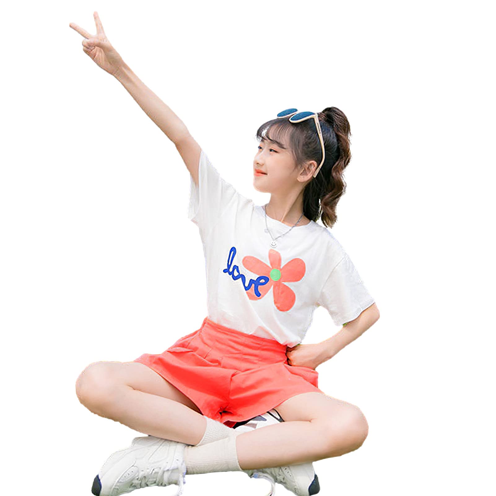 amropi Niña 2 Piezas Floral Camiseta de Manga Corta y Pantalones Cortos Verano Conjunto de Ropa 3-13 años