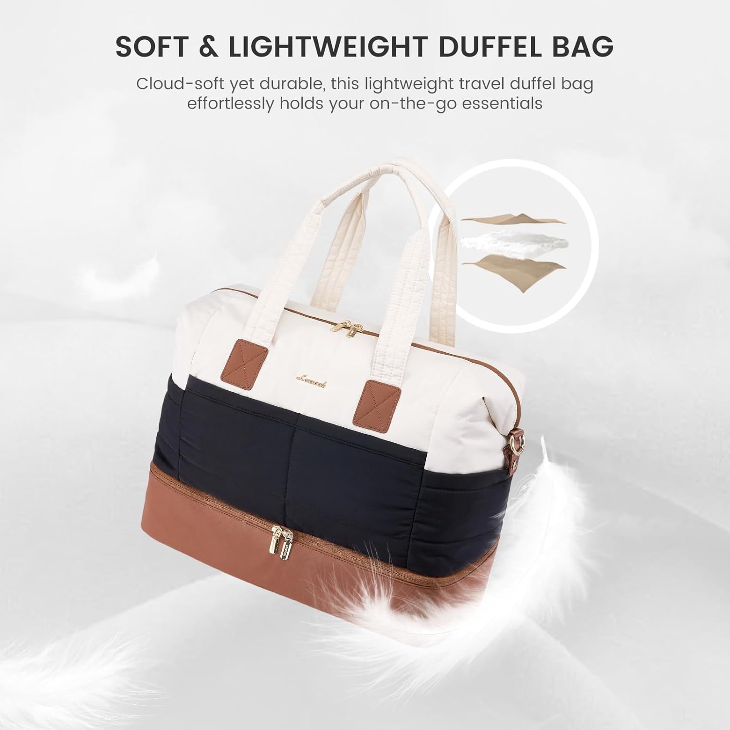 LOVEVOOK Travel Duffle Bag - Puffer Weekender Bags For Women with Shoe Compartment,40L Carry On Overnight Duffel Bags For Airplanes,Hospital Bag for Labor and Delivery,2Pcs - Image 2