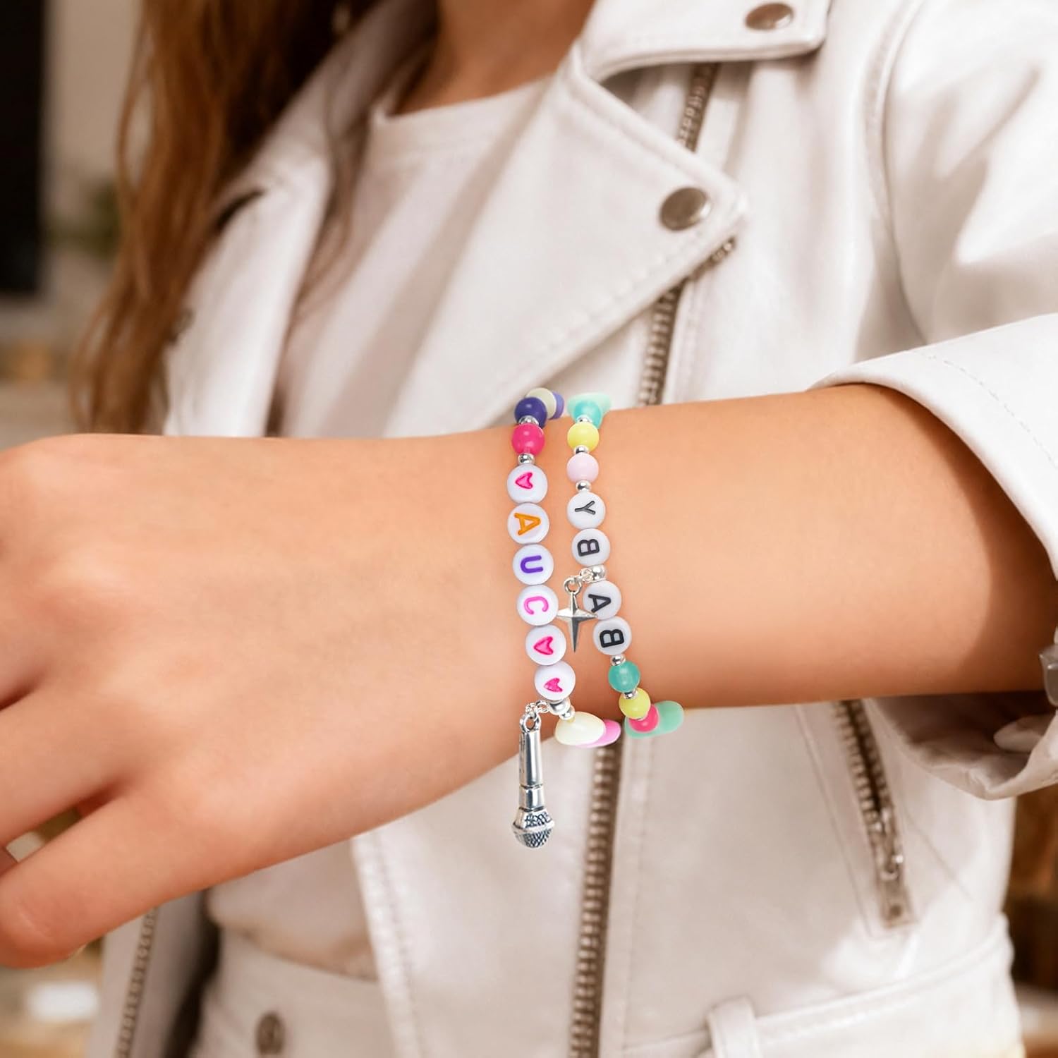 foci cozi DIY Kpop Beads for Bracelets Making Kit,Fans Friendship Bracelet Jewelry Making Kit,Rubber Band Charm Bracelet Making Kit