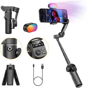 AOCHUAN Gimbal Stabilizer for iPhone, Phone Gimbal w/RGB Magnetic Fill Light, Foldable Gimbal Built in 7.8' Extension Rod and OLED Display for iPhone/Android Excellent for Vlogging-Smart X2 Kit Black
