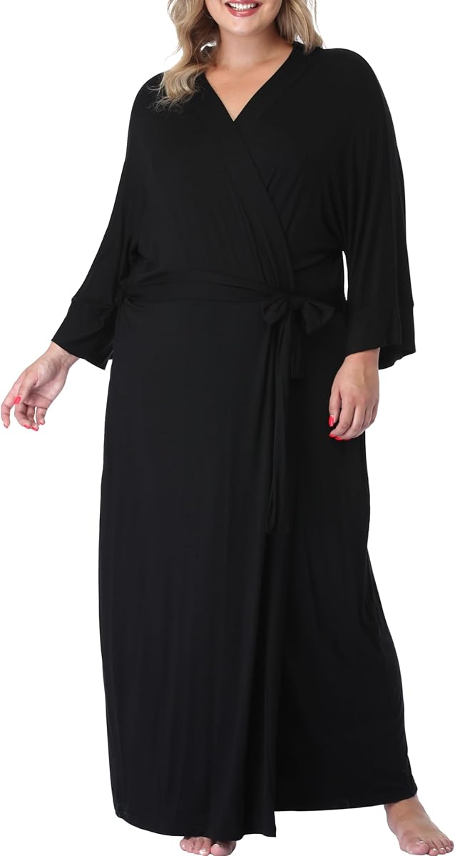 Albornoz largo para mujer, talla grande, kimono con bolsillo