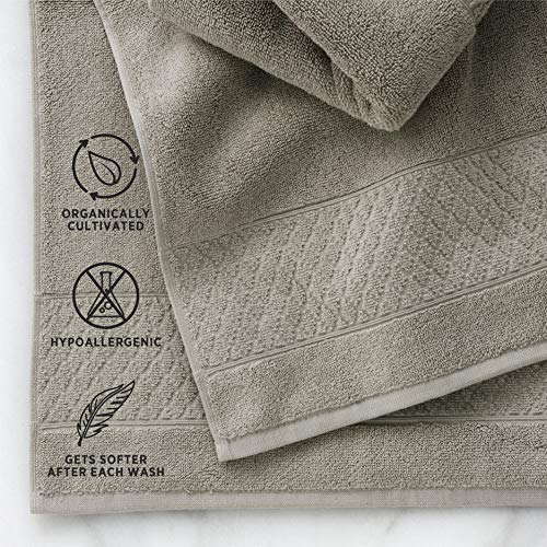 Welhome Hudson 100% Pure Organic Cotton 6 Piece Bath Linen Set | Flax Brown | Eco Friendly | Plush | Durable & Absorbent | Hotel & Spa Decorative Bathroom Towels Set | 2 Bath 2 Hand 2 Wash Towels #TOP2