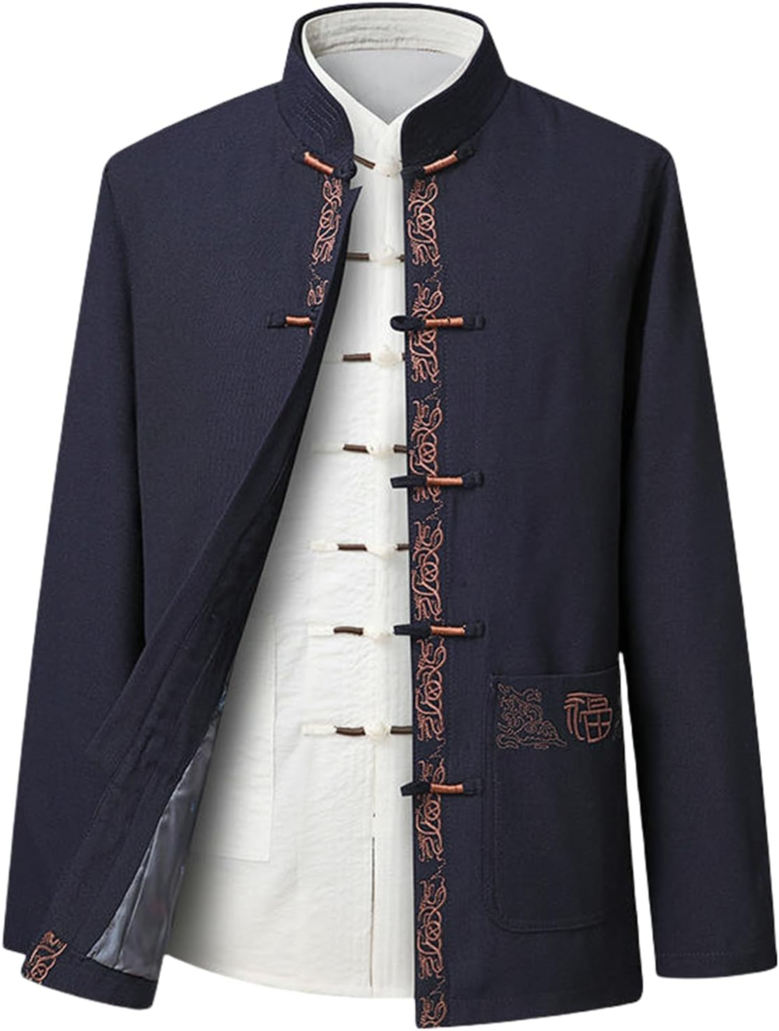 Men's Spring Autumn Chinese Style Embroidered Hanfu Tang Suit Long Sleeve Coat