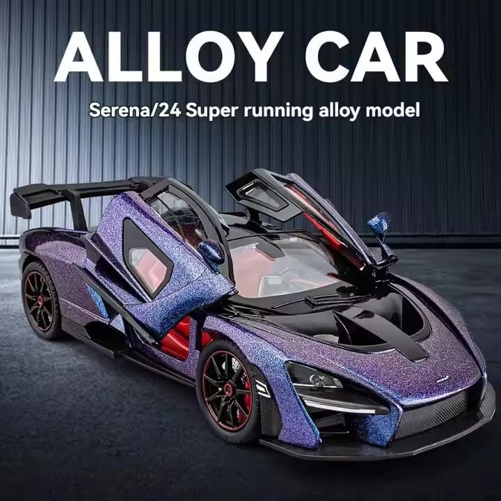 Image of VARIYA ENTERPRISE Exclusive Alloy Metal Pull Back Die-Cast Car Diecast Metal Pullback Toy Car with Openable 6 Doors,Light Music Boys Gifts Toys (1:24 Mclaren Senna-Purple Color)