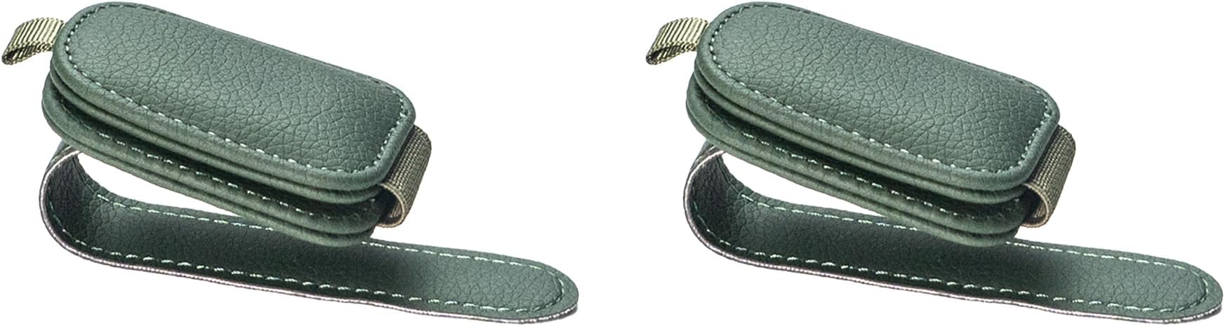 Yuoyar Sunglass Holder for Car, Magnetic Leather Sunglasses Holder and Ticket Card Clip, Car Visor Accessories, 2 Packs (Green)