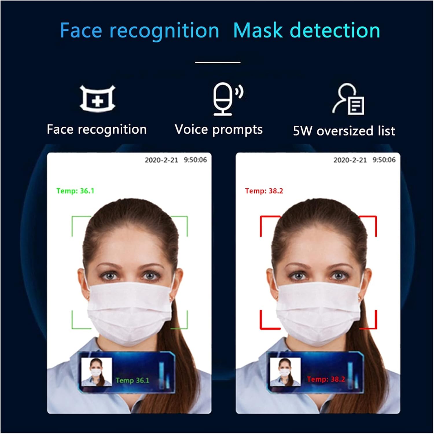 Time Attendance Machine Office Electronics Body Temperature Measurement Dynamic Face Facial Recognition WiFi TCP/IP Non Contact Time Attendance and Access Control System