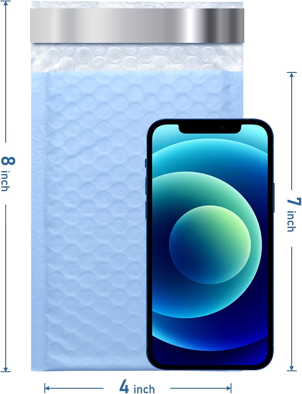 TOMVYTER 4x8 Bubble Mailers 50 pack, Small Padded Envelopes #000, Shipping Bags with Self Seal Padded Mailers for Small Business (Light Blue, Inside Size: 4x7")