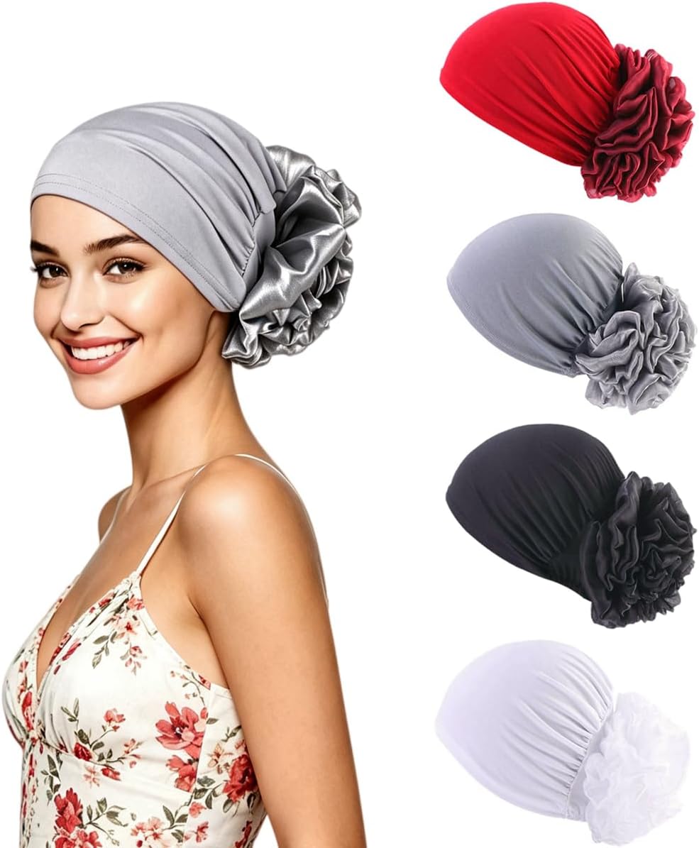 4 Pieces Soft Beanie Turban for Women, Chemo Head Scarf Hats, Elastic Hair Wraps, Cancer Headwear Covers