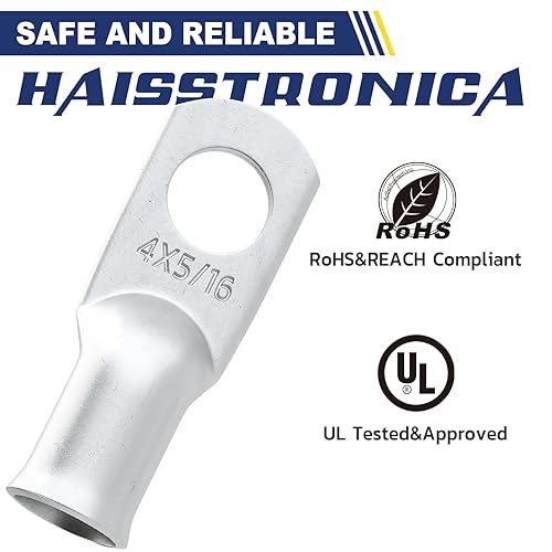 Miniatura 5 de haisstronica 10 piezas de lengüetas de batería de cobre estañado de 4 AWG - 14 mm (M8), lengüetas de alambre de cobre resistentes con 10 piezas de