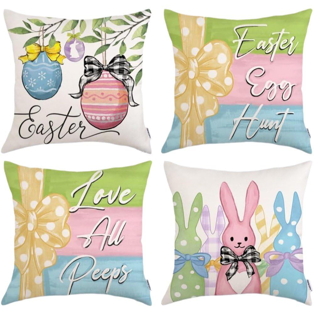 4 szt. Happy Easter poszewki na poduszki jajka wielkanocne królik wiosna dekoracyjne poszewki na poduszki poszewki na poduszki na sofę kanapę łóżko dom wiosna Wielkanoc dekoracja