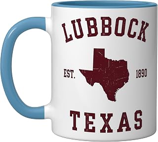Lubbock Texas Est 1890 Vintage Retro Ceramic Mug, Blue/White