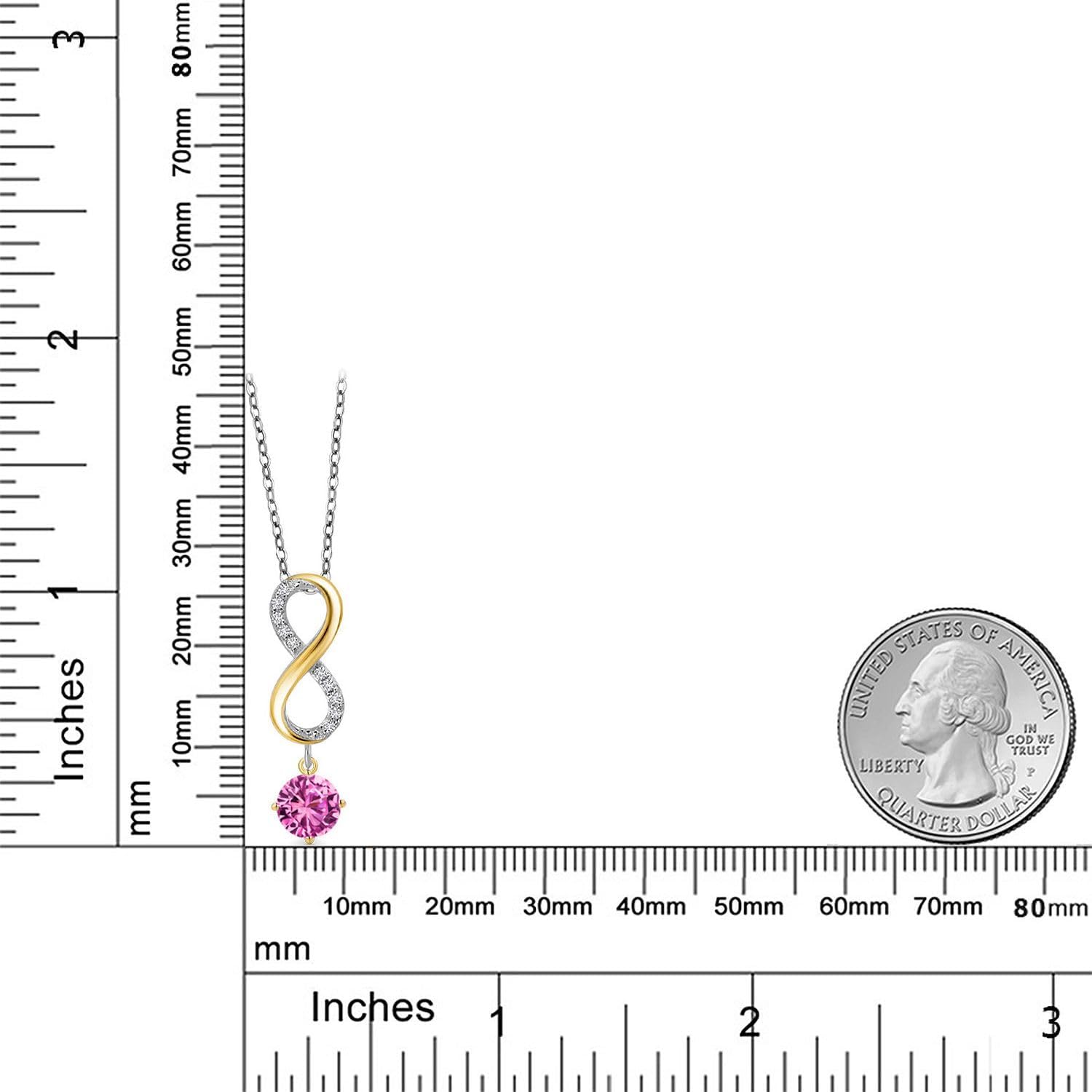 Gem Stone King 925 Silver and 10K Yellow Gold Pink Created Sapphire and Lab Grown Diamond Pendant Necklace for Women | 2.08 Cttw | Gemstone September Birthstone | Round 6MM | With 18 Inch Silver Chain - Image 6
