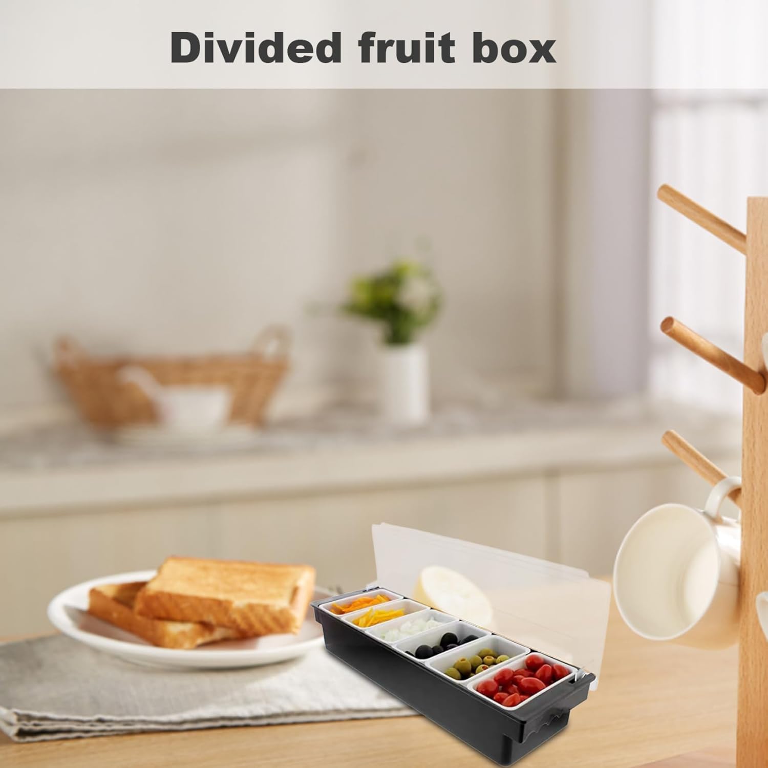 Condiment Holder with Detachable 6 Compartments Plastic Ingredients Condiment Dispenser with Lid Reusable Ice Cooled Pizza Topping Station for Home, Restaurant Condiment Containers with Lids Condimen