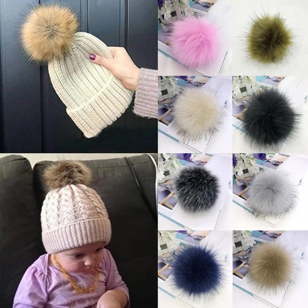 Gumney 5Pcs Pin Style Faux Fur Pom Pom Balls, Fluffy Pompom Balls for Hats, Shoes, Crafts, Gloves, Keychains, Scarves, Knitting Accessories, 4.72in, Frost Black