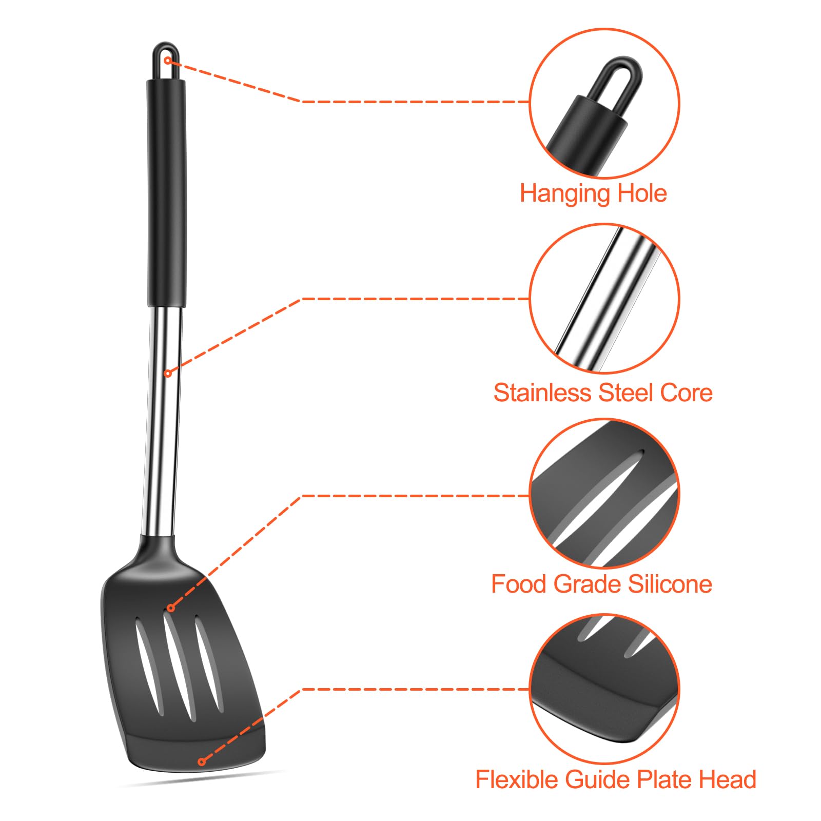 Avesteir 2 Piezas Espatula Silicona, Espátulas de Cocina Antiadherente Resistente al Calor 35cm, Espátulas de Silicona con Núcleo Acero Inoxidable, Utensilios de Cocina para Hornear Tortitas (Negro)