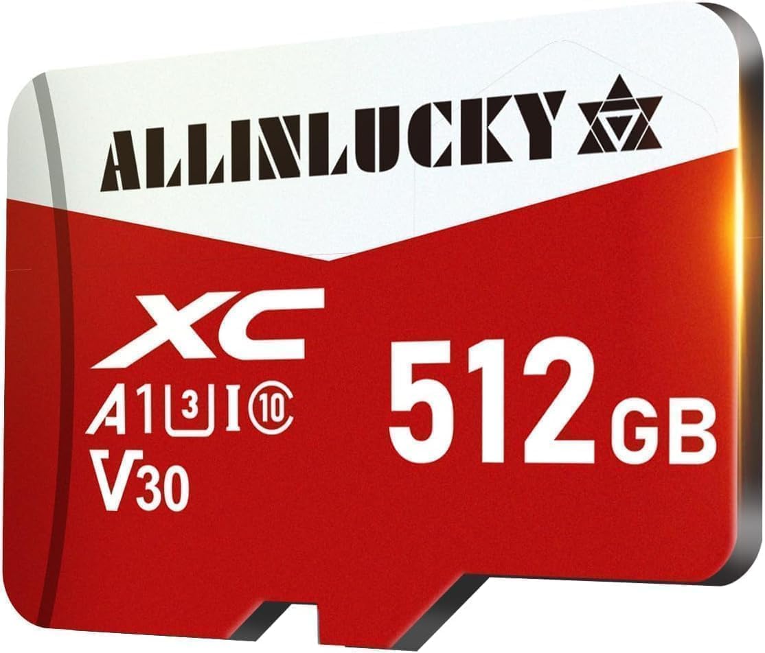 ALLINLUCKY 512GB Micro SD Card with Adapter, TF Card Full HD, Fast Speed Memory Card for Dash Cam/Tablet/Storage Phone/Camera/PC