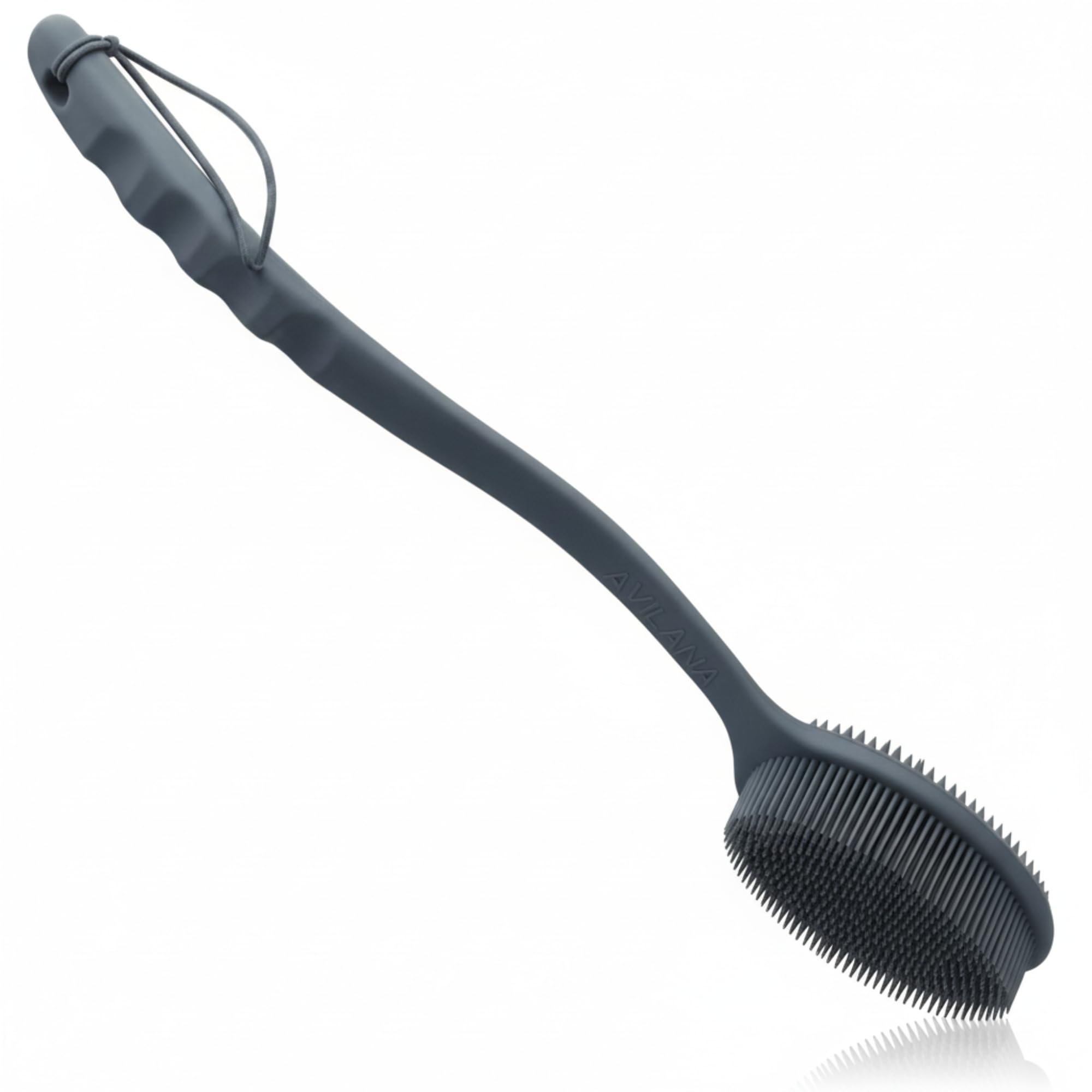 Avilana Premium Back Scrubber Long Handle 19 Inch - 8 Years Trusted Since 2017 - SGS Certified Silicone Bath Brush, Dual Sided Exfoliating Body Brush Extended Reach Back Washer Women Men Seniors Gift (Dark Gray, Long Handle)