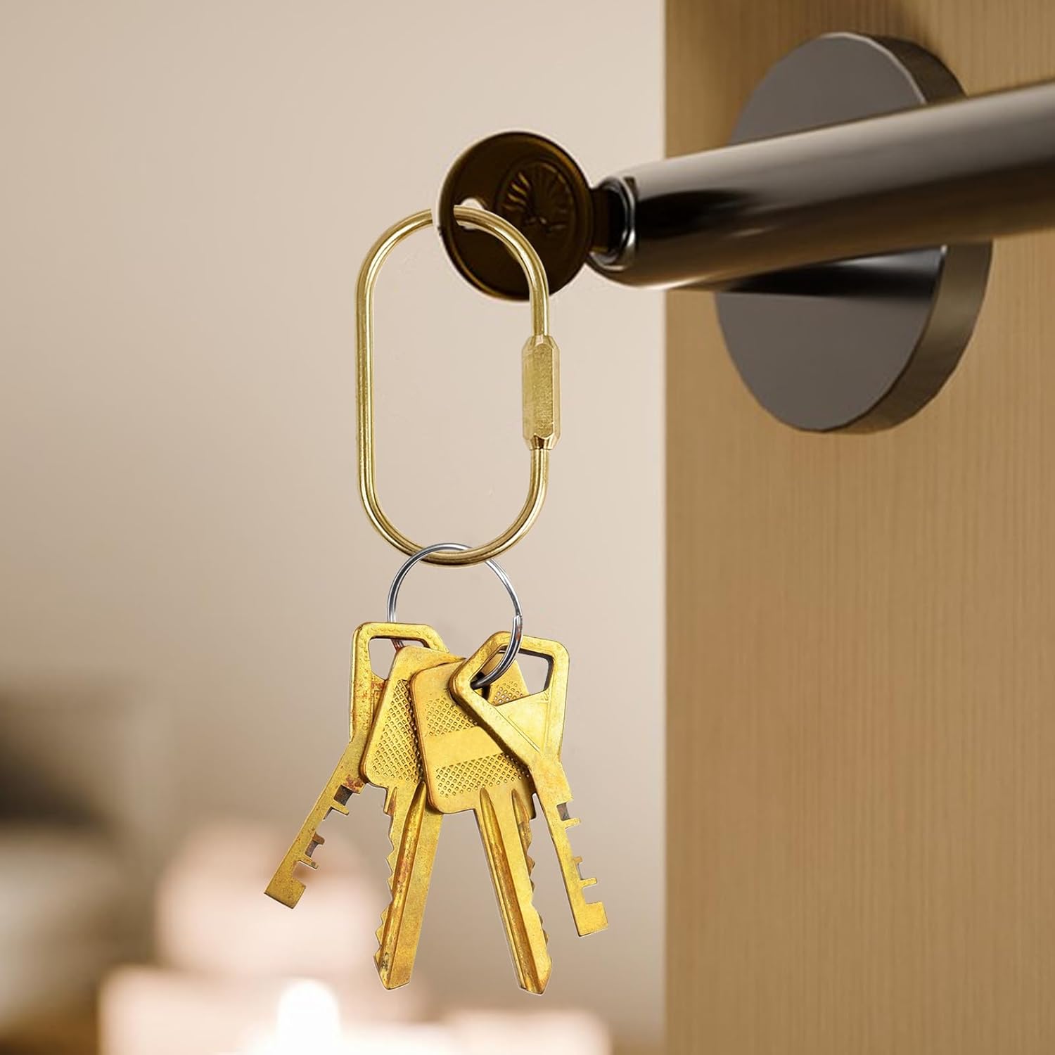 TKYZMS 4-Piece Brass Screw Lock Keychain Set,Gold Carabiner Key Rings,Universal Key Fob Holder for Men & Women - Perfect for Hanging Crafts and Various Keys