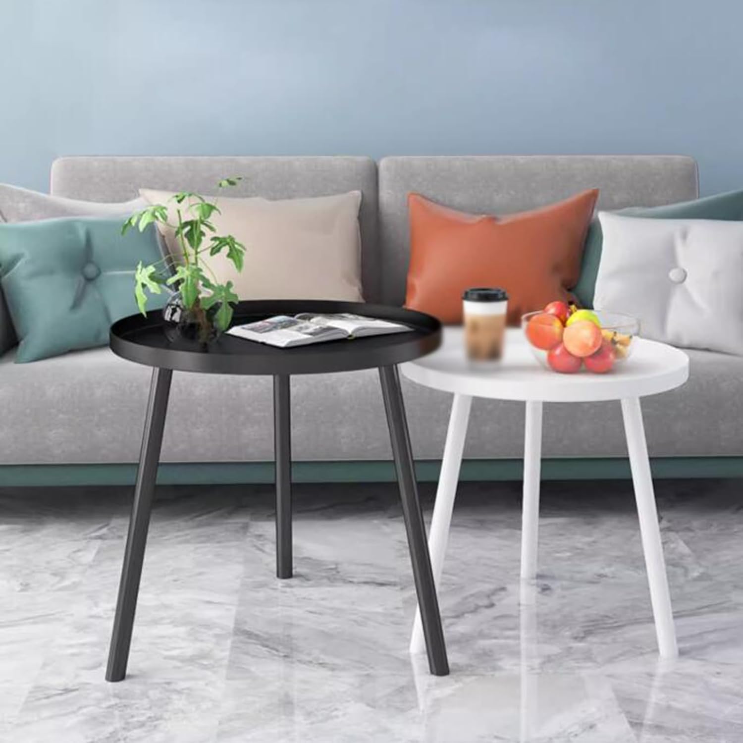 Aimery Office End Table Mini Coffee Table, Iron Snack Table with Tray and 3 Legs, End Table for Bedroom Balcony Study Room, Black/White/Gold (Color : White, Size : 30 * 30CM)