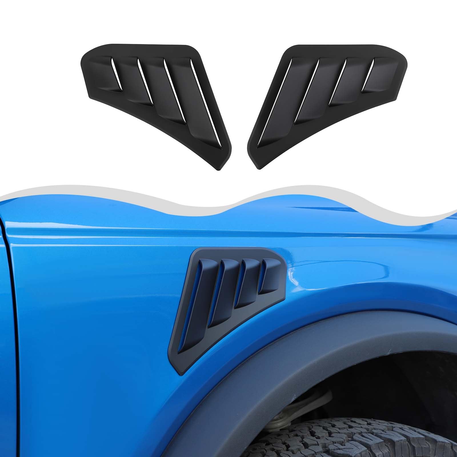 Car Side Fender Trim Hood Vents Cover Hood Side Wheel Eyebrow Cover Compatible with Ford Bronco 2021 2022 2023 + (2Pcs,ABS,Black)