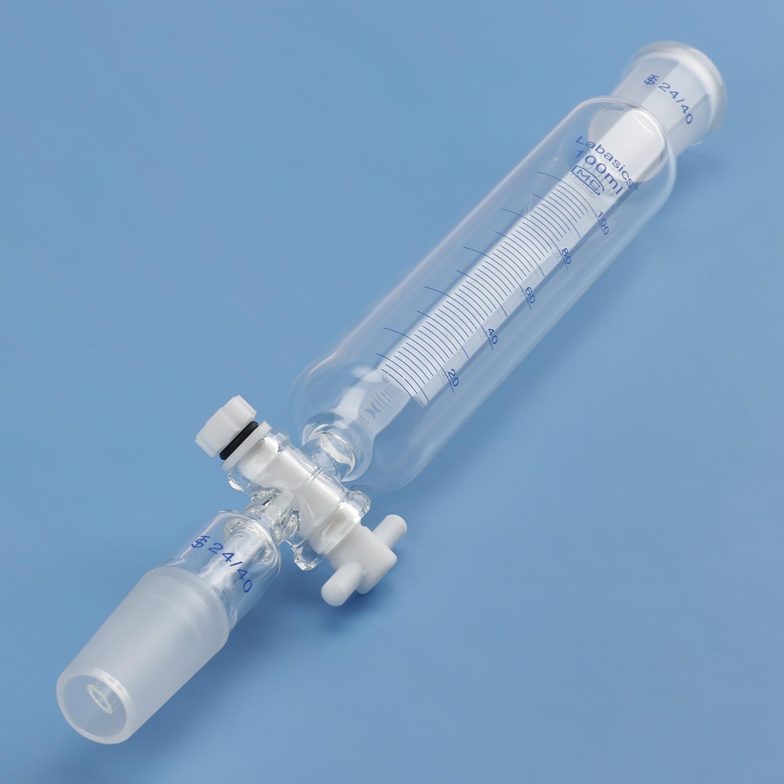 Labasics Embudo de adición, Embudo de Goteo Graduado de Vidrio Borosilicato con Junta Estándar 24/40 y Llave de PTFE para Laboratorio, 100 ml