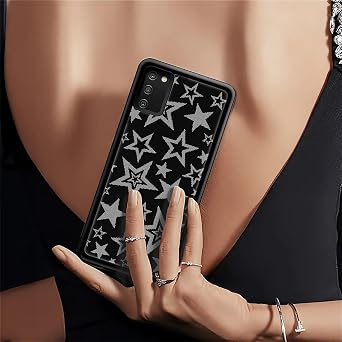 CARLOCA Compatible with Samsung Galaxy A03S Case, Black White Star Pattern for Girl Ultra Protection Shockproof Soft Silicone TPU Non-Slip Back