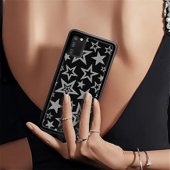 CARLOCA Compatible with Samsung Galaxy A03S Case, Black White Star Pattern for Girl Ultra Protection Shockproof Soft Silicone TPU Non-Slip Back