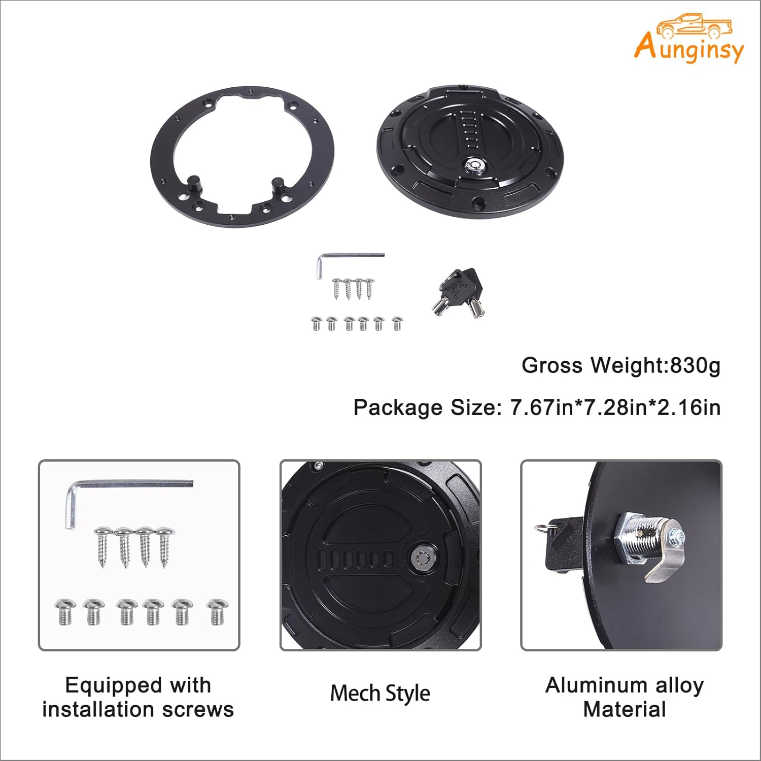 Aunginsy Car Fuel Tank Cap Replacement Anti-theft Lock Cap Compatible with Toyota Tundra 2007-2021 Door Fuel Tank Cover W/Lock Gas Cap Tank Trim Cover Fuel Filler Door Protector Accessories,Mech Style