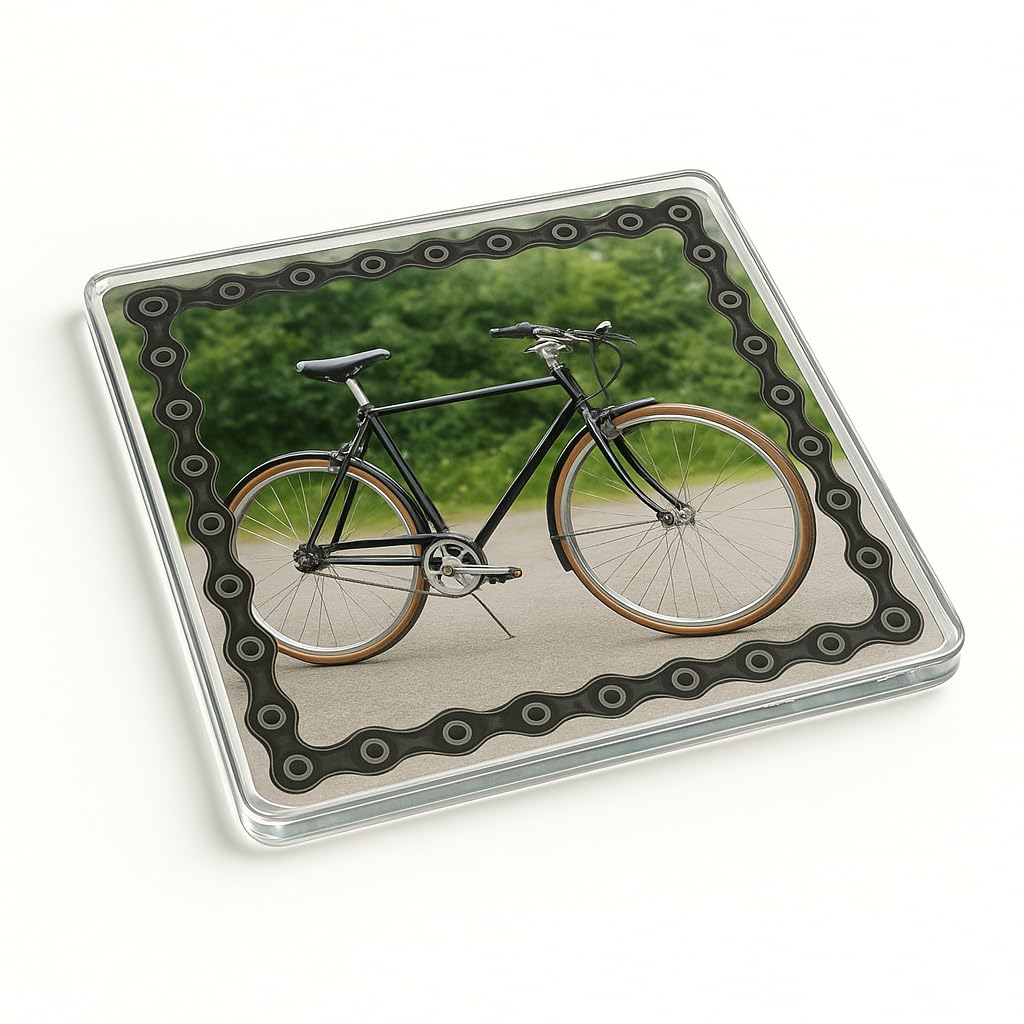 The Plum Penguin Bicycle Personalized Acrylic Coaster Gift With Photo Design - Cycle Frame Art Decor For Cycling Enthusiasts Home Office