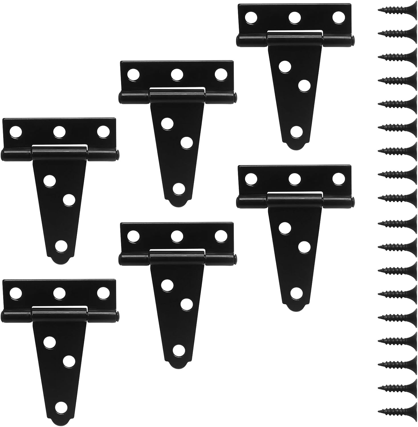 Zorfeter 6 Pack 2 Inch Heavy Duty T-Strap Hinge, Black Barn Door Hinges Gate Strap Hinge, Rustproof Shed Hinges for Wooden Fences/Barn Doors