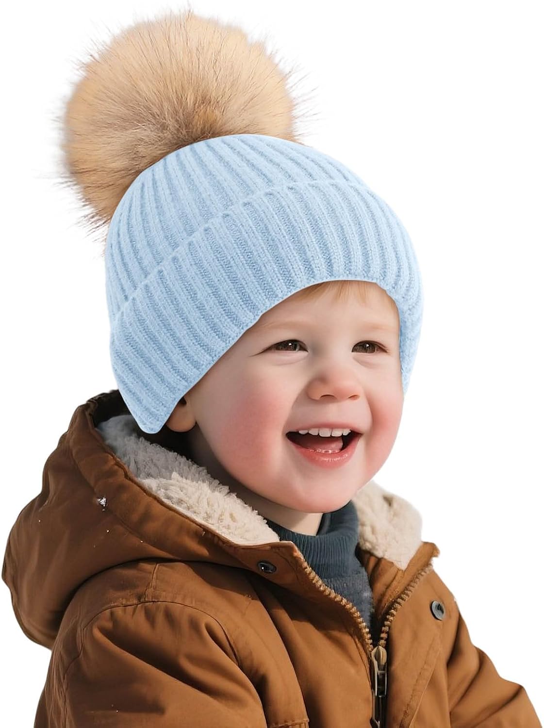 Winter Beanie Hat for Kids Toddler Boys Girls Chunky Knitted Skull Caps with Pompom Outdoor Windproof Skiing Snow Hats