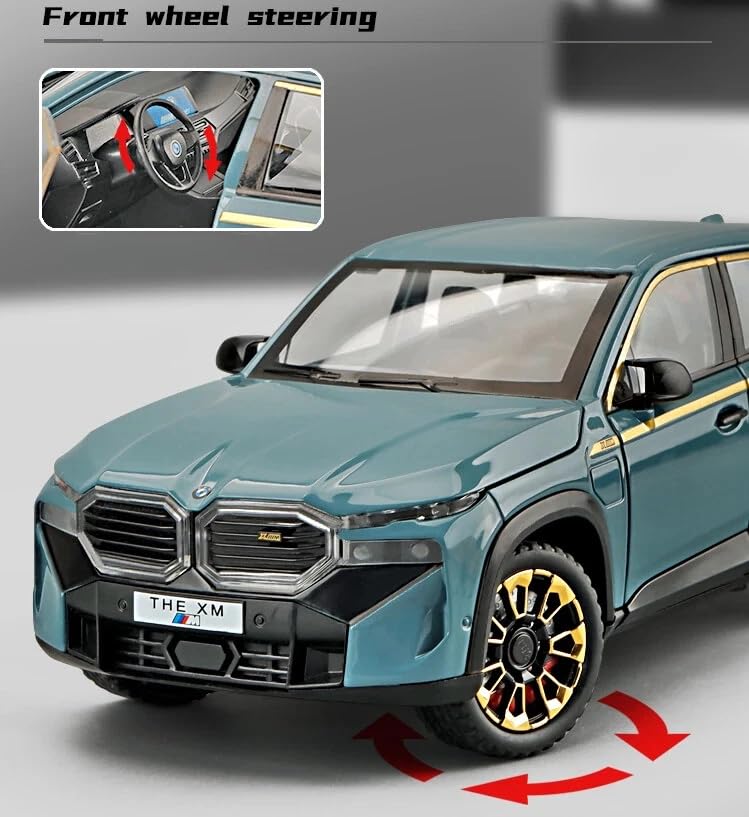 Image of 1:24 B.M.W XM SUV Diecast Alloy Model Car - Pull Back Toy Vehicle with Sound, Lights, Openable Doors - Metal Sports Car Toy Gift for Boys & Kids (Blue)