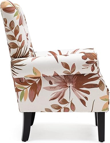 Miniatura 71 de YOLENY Silla con respaldo de ala de mediados de siglo, moderna silla de respaldo alto de tela tapizada con patas de madera, sofá individual tapizado