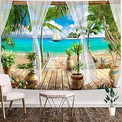 UDTAPCS Ocean Beach Tapestry,Coconut Tree Tapestry Wall Hanging Palm Tree Tapestry Bohemian Tropical Paradise Sea Hawaii Landscape Tapestry Nature Scenery for Living Room,Home Decor… Cover