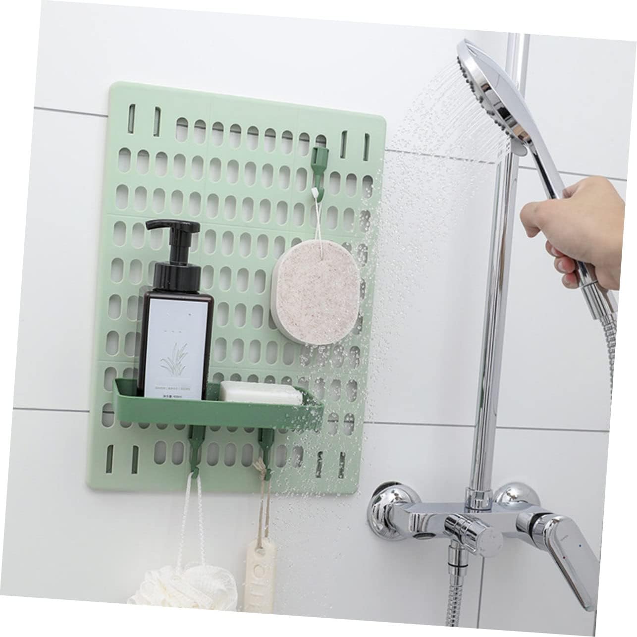 Ciieeo Punch-Free Wall-Mounted Storage Rack for Kitchen and Bathroom Heavy-Duty Plastic Organizer Hooks Green Easy Installation for Home Use