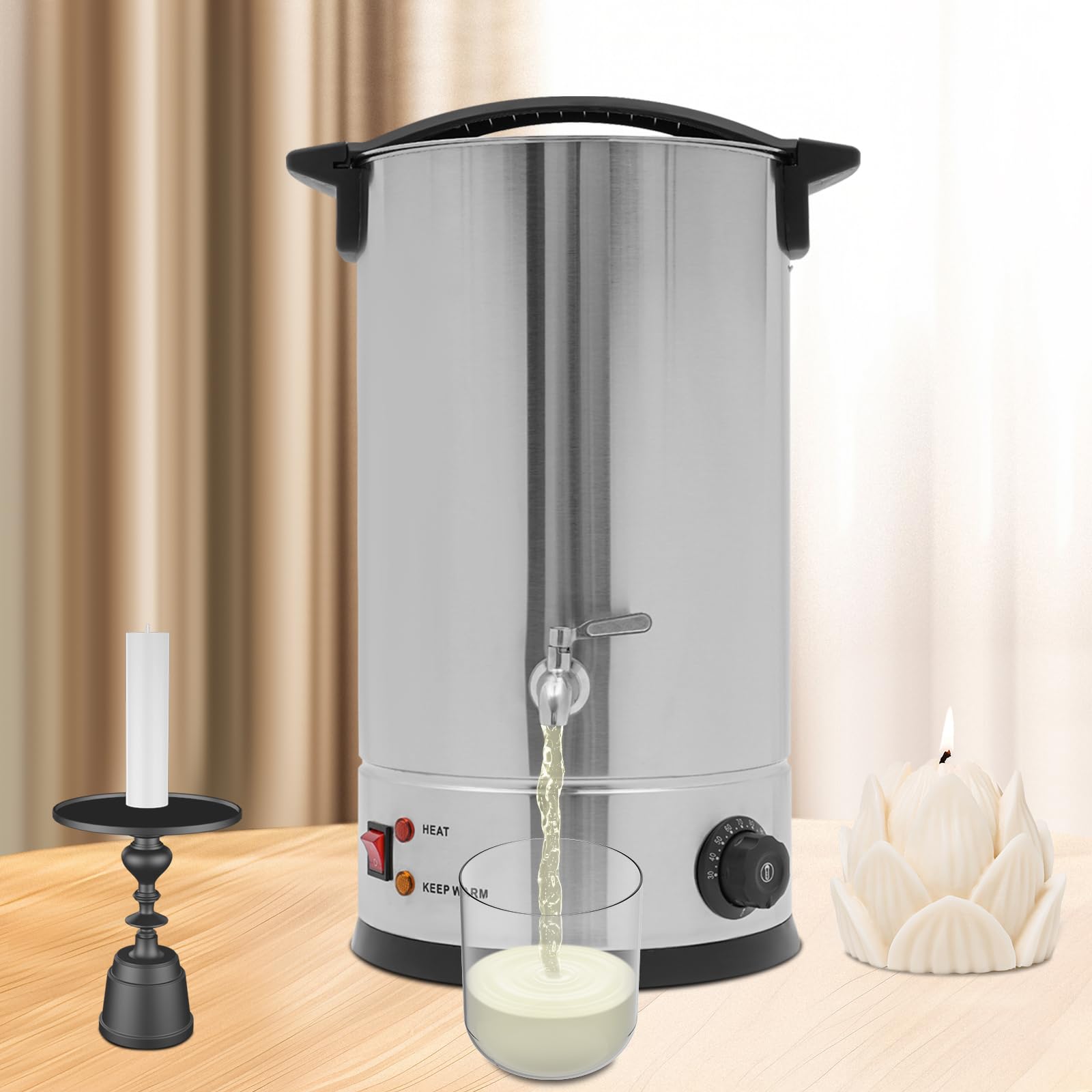 Pentola elettrica per fusione di cera,forno professionale da 15 l, riscaldamento rapido e uniforme, isolamento a doppio strato con rubinetto,per la produzione di prodotti per la cura dei capelli