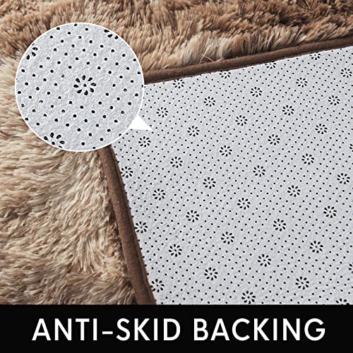 Vocrite Shag Rug For Bedroom, 4'X6' Fluffy Rectangluar Brown Shaggy Living Room Area Rugs, Non-Slip Plush Furry Fuzzy Faux Fur Carpet, Cozy Soft Throw Rug For Classroom Boys Nursery Dorm #TOP5