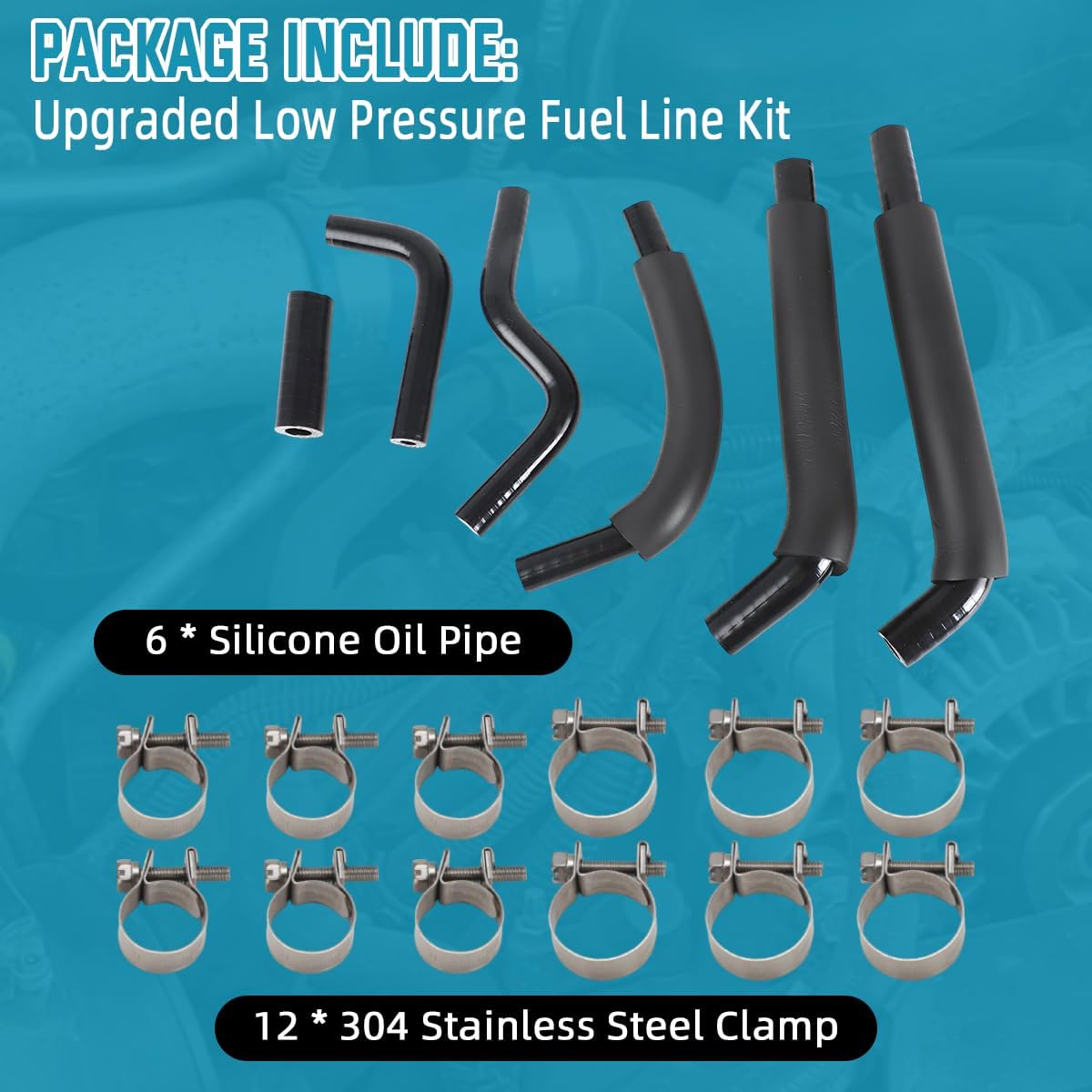 MotoParty for LB7 Duramax 2500/3500HD 2001-2004 Diesel Pickup Upgraded Silicone Oil Pipe Low Pressure Fuel Line Kit with 304 Stainless Steel Clamp Replace Part