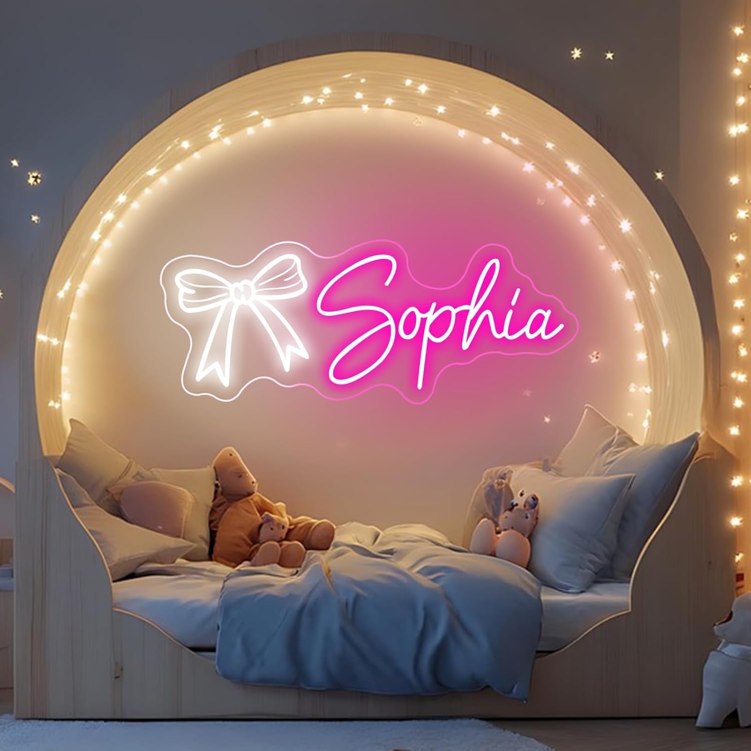 Personalized Bow Name Neon Sign Custom Color Bow LED Name Neon Light for Girl's Room Decor, Home Wall Decor, Baby Birthday Party Gift